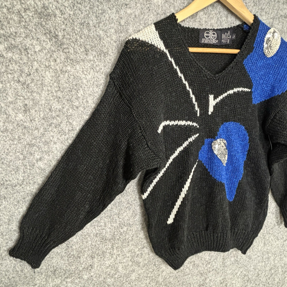 VTG David Brett Maximalist Linen Blend Sequin Sweater Womens L Bold 80s 90s Glam - Picture 3 of 7